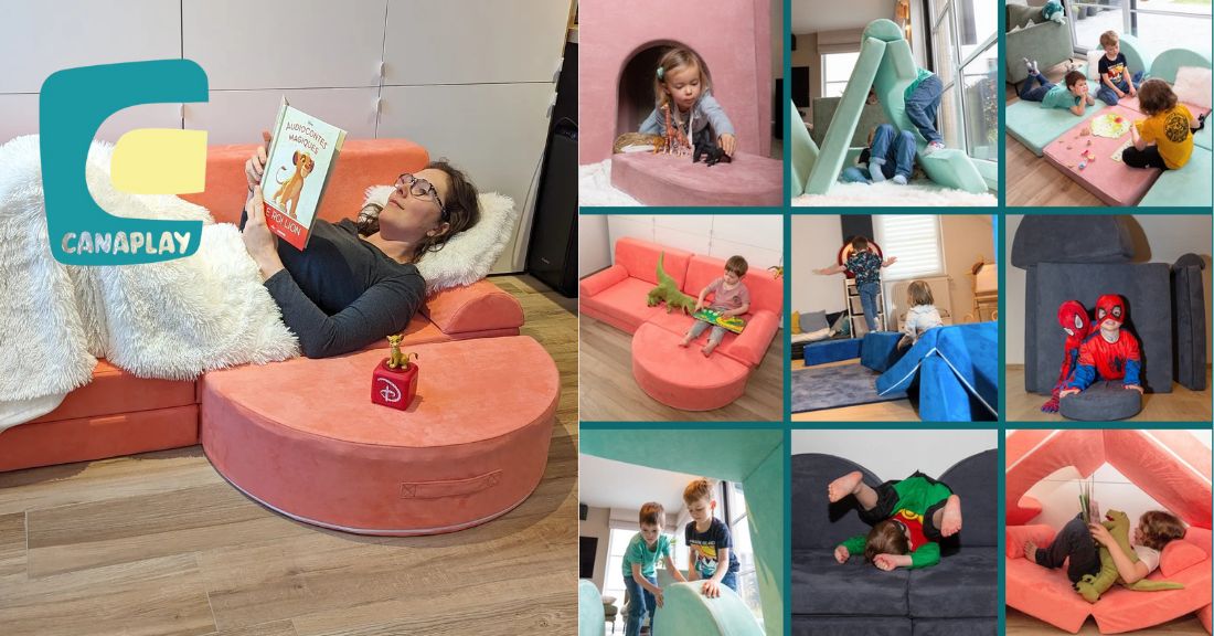 Canapés jeux modulables pour enfants. Création d'Aurélie Collart d'Ecaussinnes (Belgique)